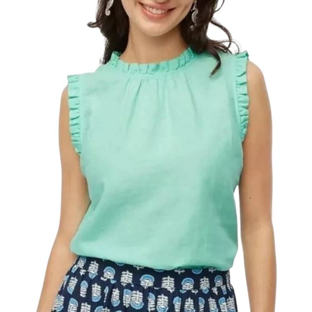 J Crew Factory Women's Sleeveless Linen-Blend Ruffleneck Top CA112 Sage Sz S NWT